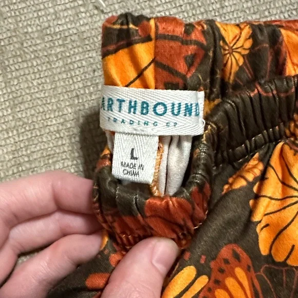 Earthbound Size Large Floral Butterfly Print Jogger Pants in Orange and Brown - Picture 3 of 4